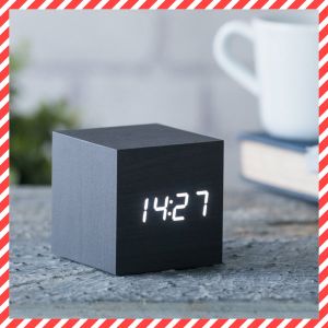 Japanese Cube LED Wooden Alarm Clock BLACK