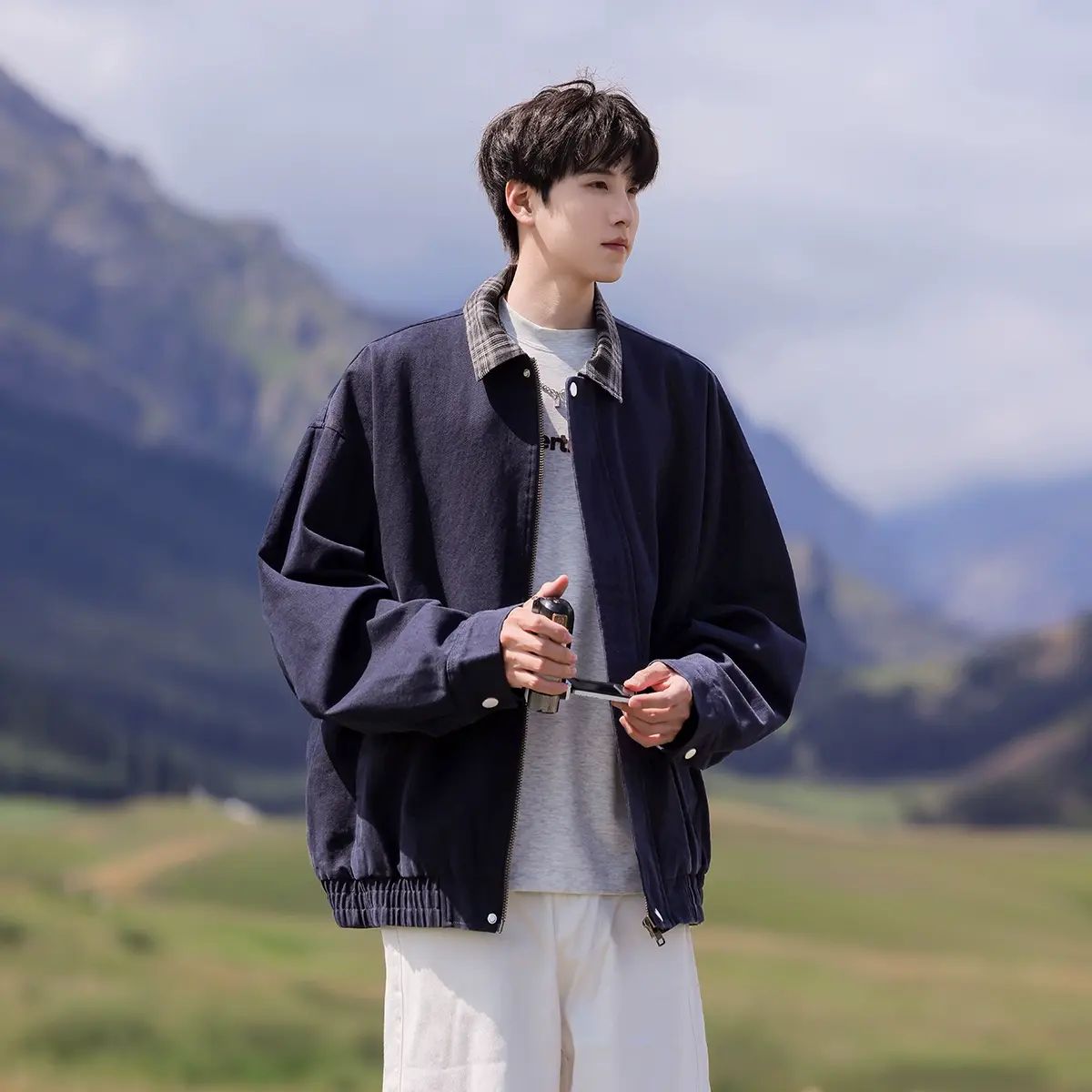 秋季做旧夹克工装外套复古美式水洗宽松