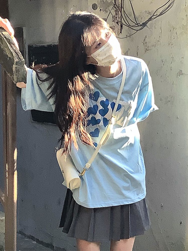 JK制服短袖襯衫配百褶裙兩件套 夏季休閒女裝套裝- T恤 S