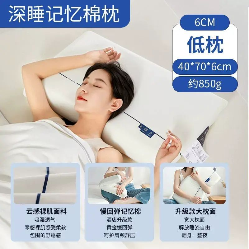 雲感零壓記憶棉枕頭慢回彈護頸椎助眠成人單人低枕酒店枕頭芯