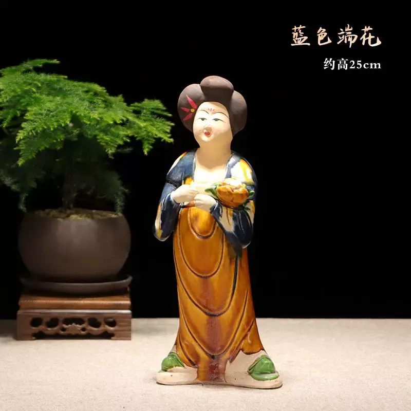 唐三彩陶瓷女傭擺件禮盒裝吉祥物開業喬遷客廳辦公室家居飾品