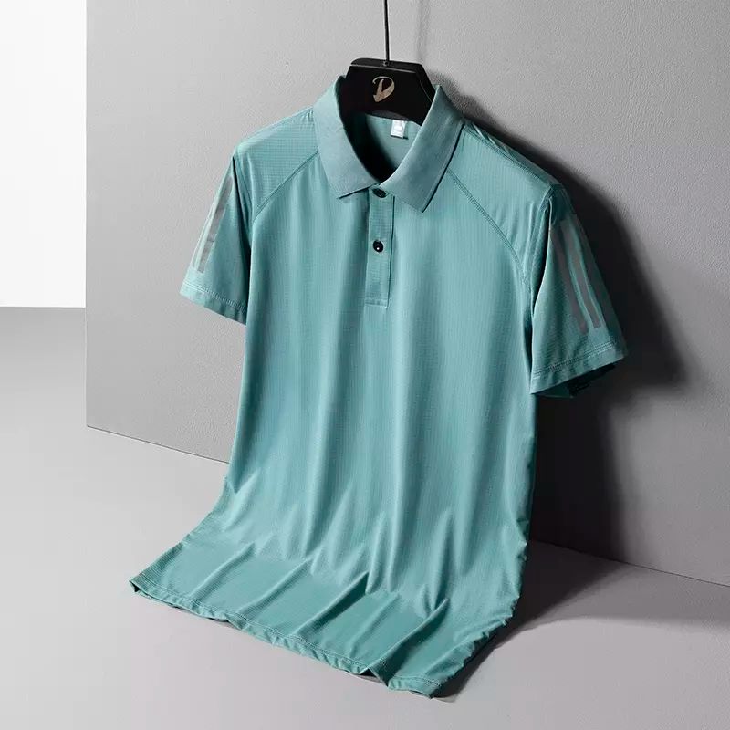 冰丝网眼透气POLO衫男夏季速干上衣运动风翻领短袖T恤工作服定制