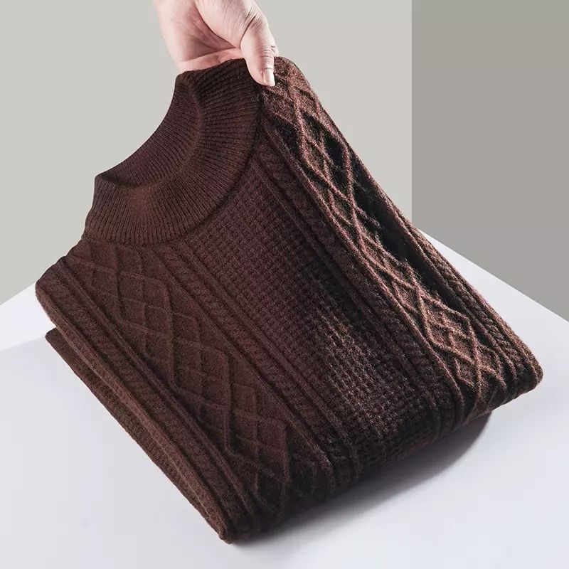 中年仿羊绒衫男士秋冬季重磅加厚保暖毛衣男套装针织打底衫爸爸装