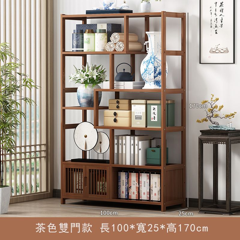 楠竹實木傢俱 中式酒櫃 玄關櫃 古董櫃 書架 【6層100cm+帶門款】原色