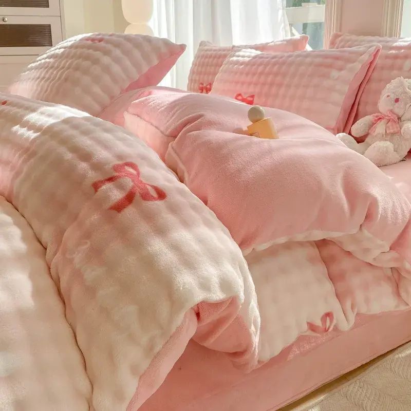 冬季加厚保暖牛奶绒四件套加绒珊瑚法兰绒床单被套三件套