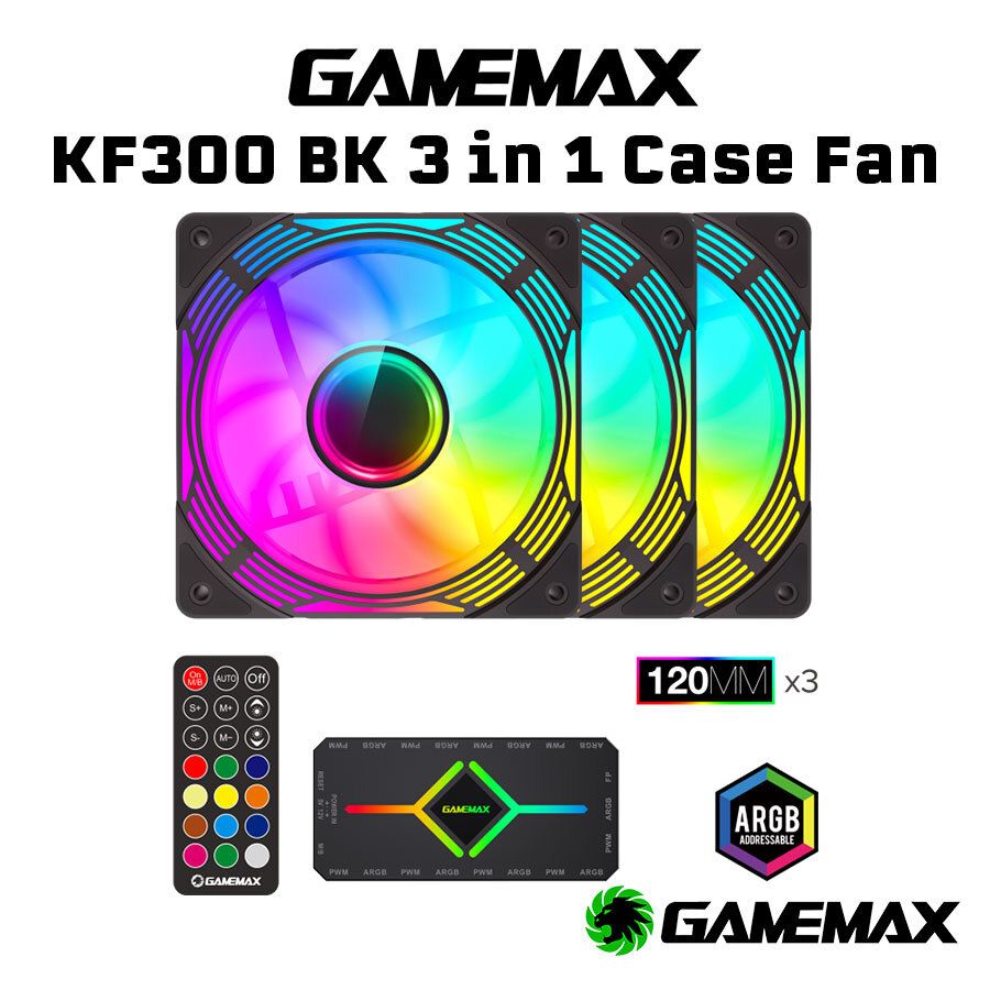 GAMEMAX KF300 BK/WH ARGB 3 in 1 Case Fan With Hub