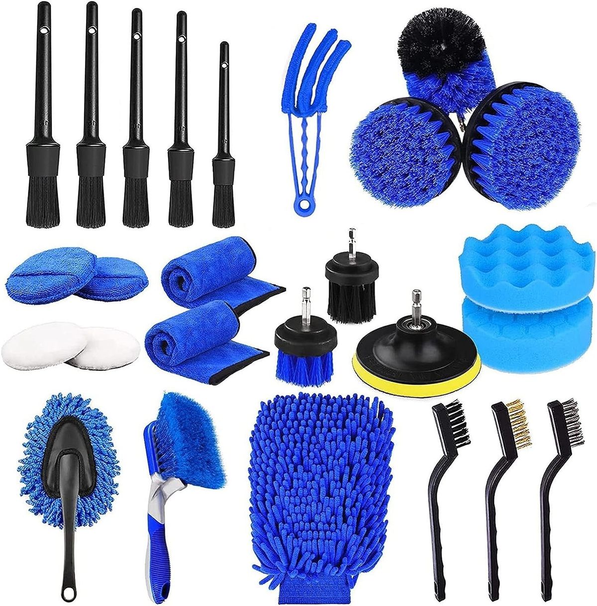 26 件 汽车清洁套件，配有钻孔刷、汽车细节刷和洗车手套 用于汽车清洁、打蜡和抛光的汽车配件