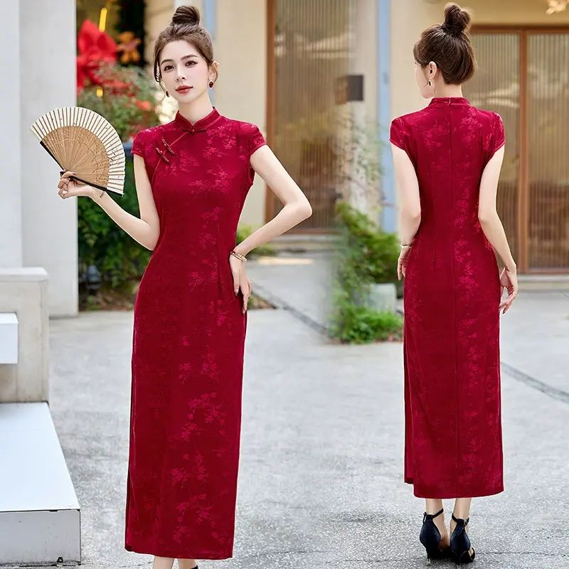 2026夏季新款款女装新中式国风立领长款修身蕾丝时尚连身裙LX285