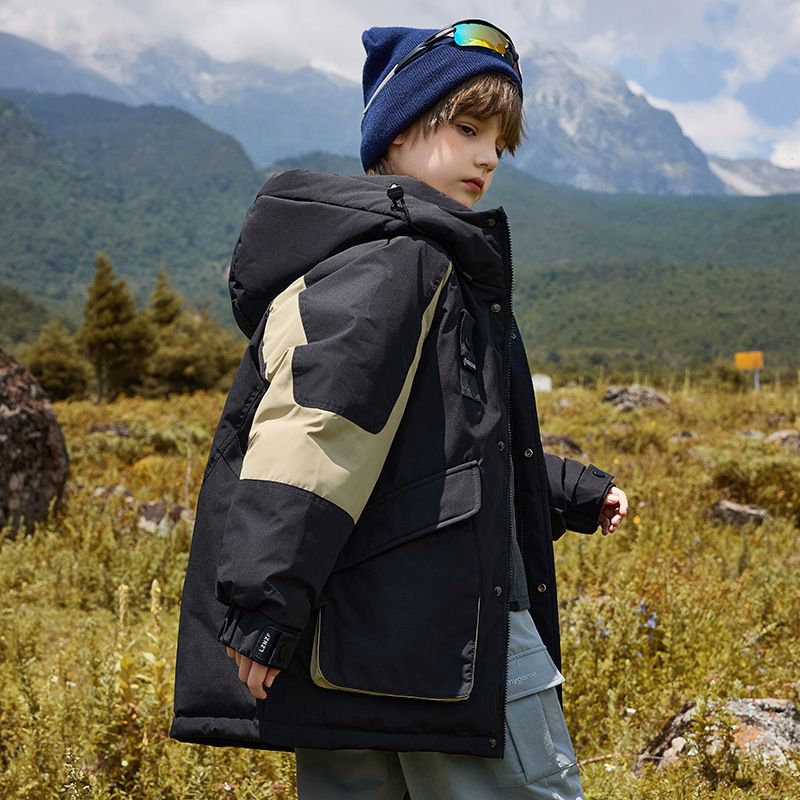 羽绒服男童保暖中长款中大童洋气男孩2025冬季加厚白鸭绒外套