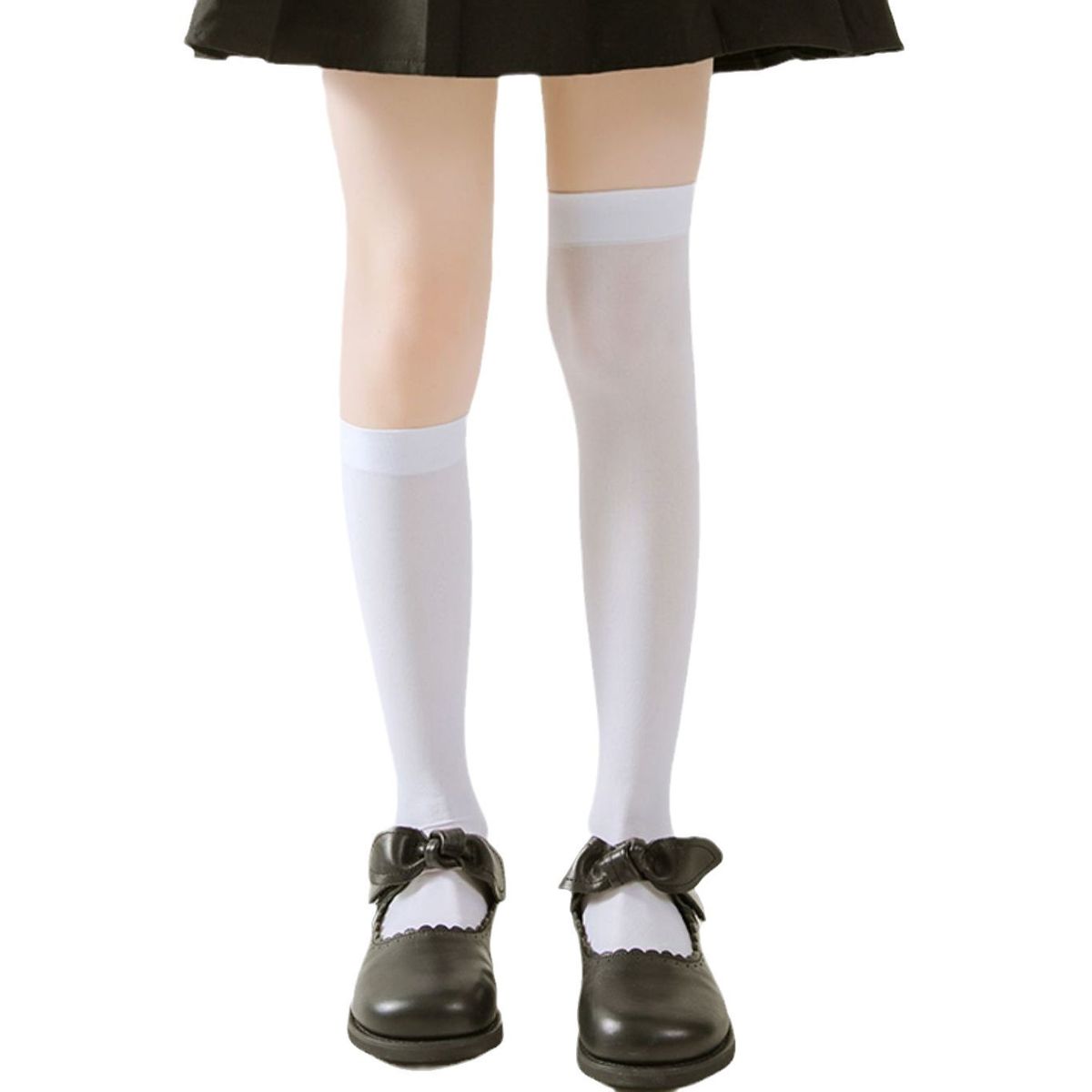 Girls' Socks Summer Thin Style JK Summer Model Calf-Mediu-White 40 cm【Knee-high socks】