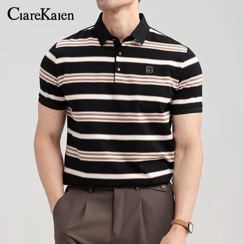 Clare Kalen条纹polo衫男短袖2025年夏季新款时尚百搭撞色翻领T恤