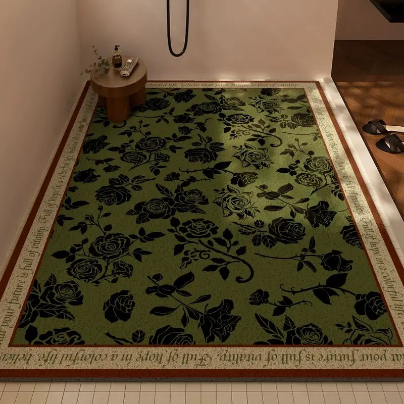 美式中古浴室防滑垫淋浴房满铺丝圈洗澡镂空脚垫卫生间地垫防摔垫