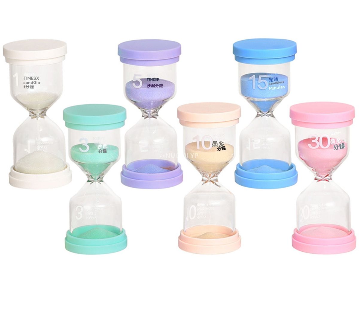 LURI 6個沙漏組合，多色沙漏，1/3/5/10/15/30分鐘計時器。適用於煮飯、刷牙、進食、上學、辦公室使用。