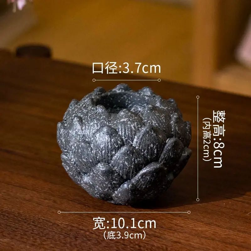 掬涵新中式蓮花花盆桌面微景觀造景仿石盆禪意燭臺復古裝飾擺件