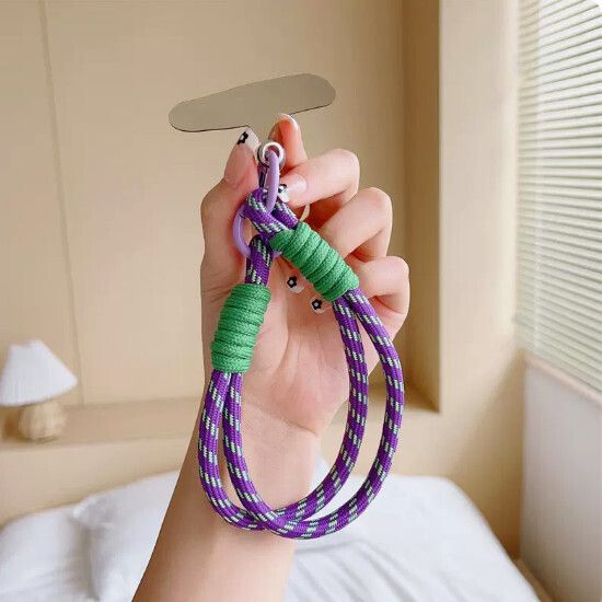 手機掛繩短款【3號【草綠】紫色綠點手繩】#Q901007549