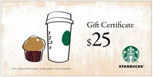 [贈品] Starbucks Coupon $25 x 4 