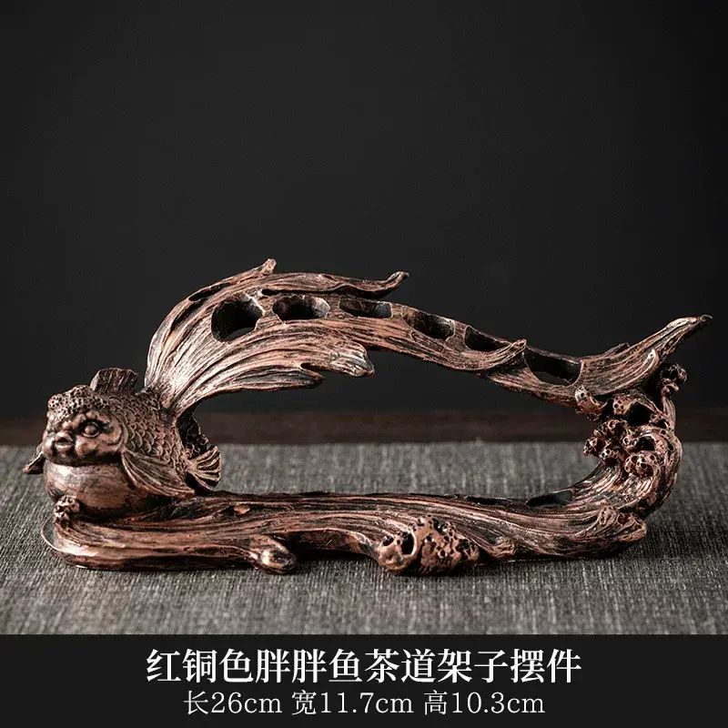 茶道六君子套裝家用茶夾泡茶工具大全手提電話支架樹脂財神爺茶臺擺件
