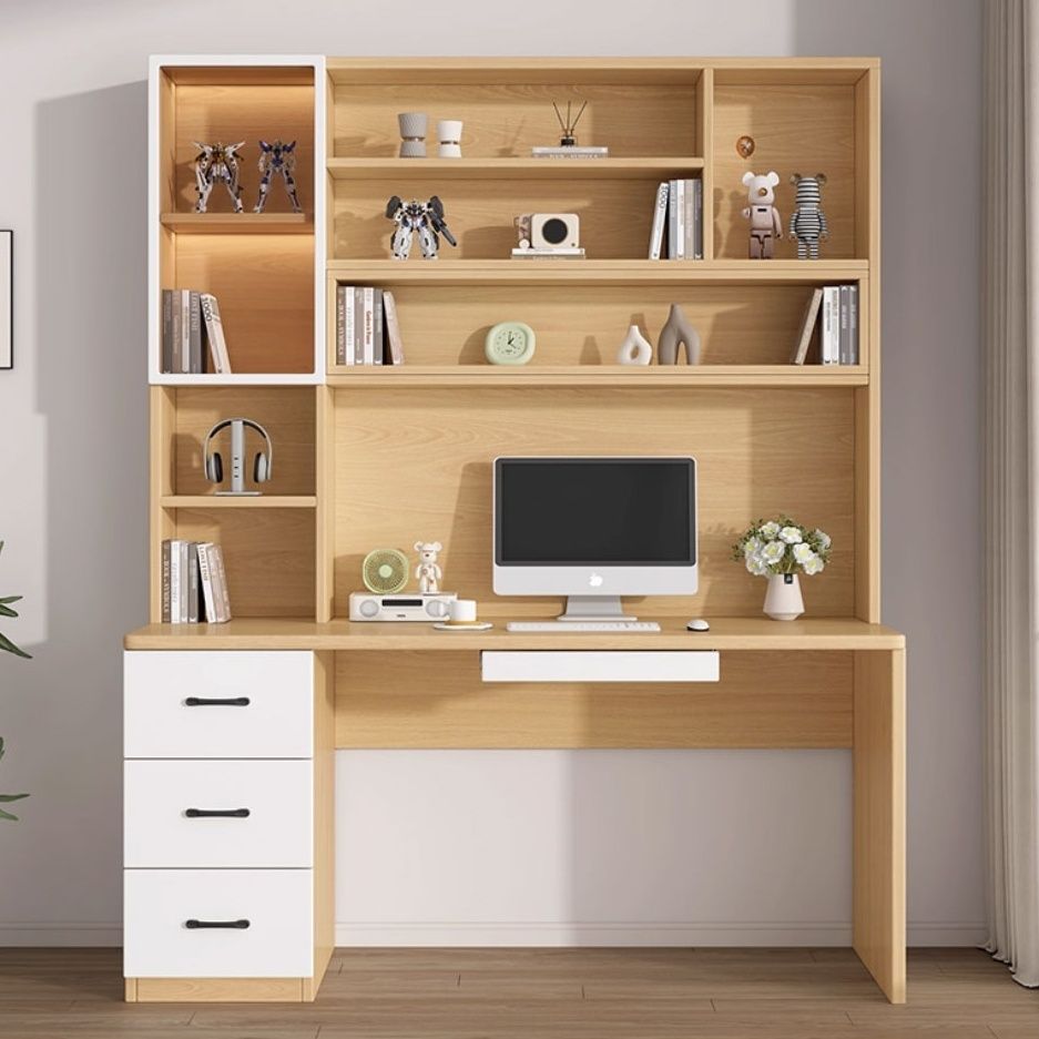 （支持定制）書枱書架組合辦公檯電腦台書房現代簡約辦公檯學生書桌學習台（不含洞洞板及燈）