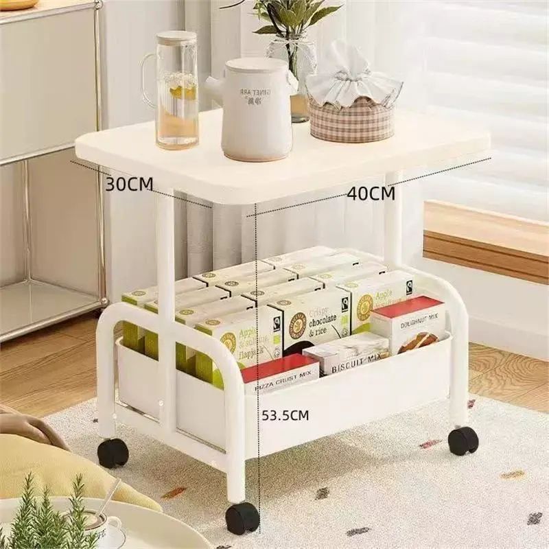 收纳带轮茶桌小推车边几客厅沙发卧室置物架小桌子可移动双层茶几