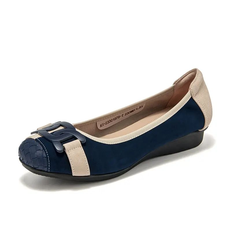 【羊皮】平底单鞋女2025新款春季圆头浅口舒适真皮一脚蹬妈妈鞋子