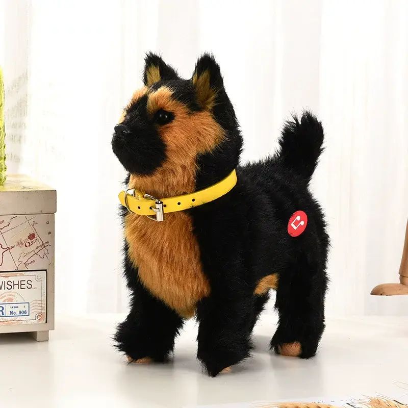 Simulated dog that walks, barks, wags its tail, and has music electric toy