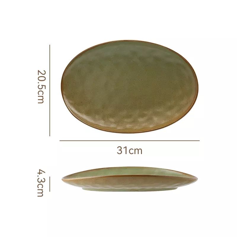 陶瓷复古鱼盘椭圆形盘子寿司刺身盘家用高级感菜盘餐厅牛排大餐盘