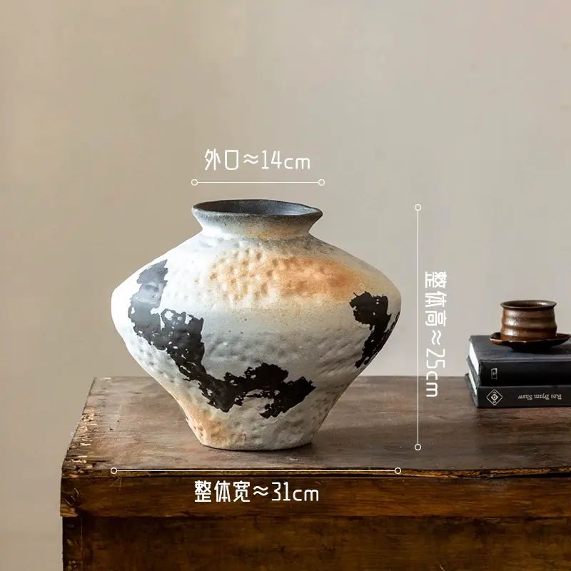 掬涵陶瓷花樽擺件客廳插花乾花復古高階感陶罐侘寂風餐桌鮮花裝飾