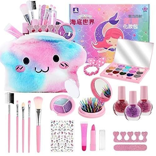 女孩化妝套件、女孩可水洗化妝玩具、女孩化妝顏料、公主假裝玩毛絨包、女孩玩具 5 6 7 8 9 10 歲