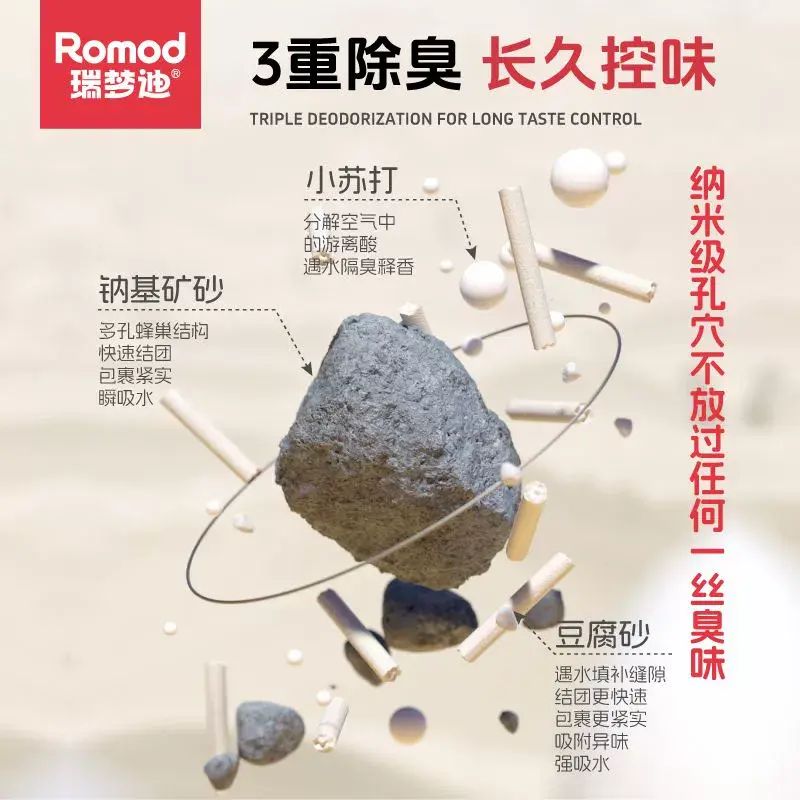 3.6kg4包瑞夢迪貓砂3合1鈉基礦砂低塵除臭結團混合豆腐砂小蘇打
