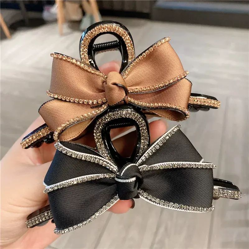 Double-layer Diamond Butterfly Knot Shark Clip, Women's Back Head Bun Grab Clip