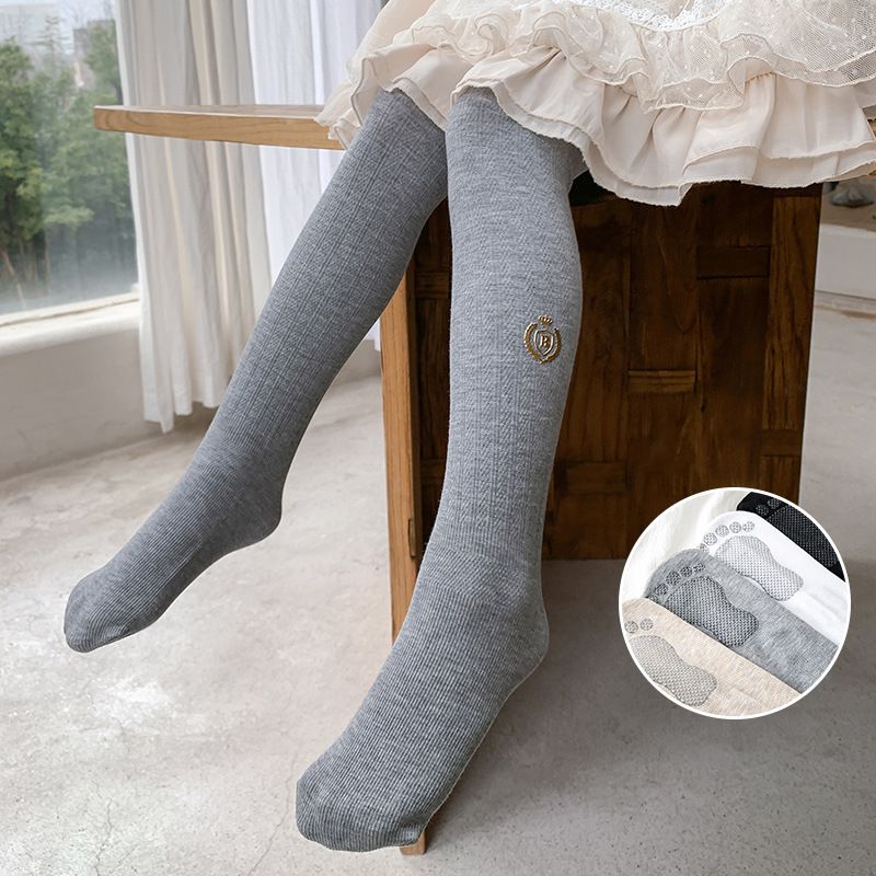女童棉麻花打底褲 小腳丫燙花設計 春季必備外穿褲襪- 淺灰 XXL(140-155cm)