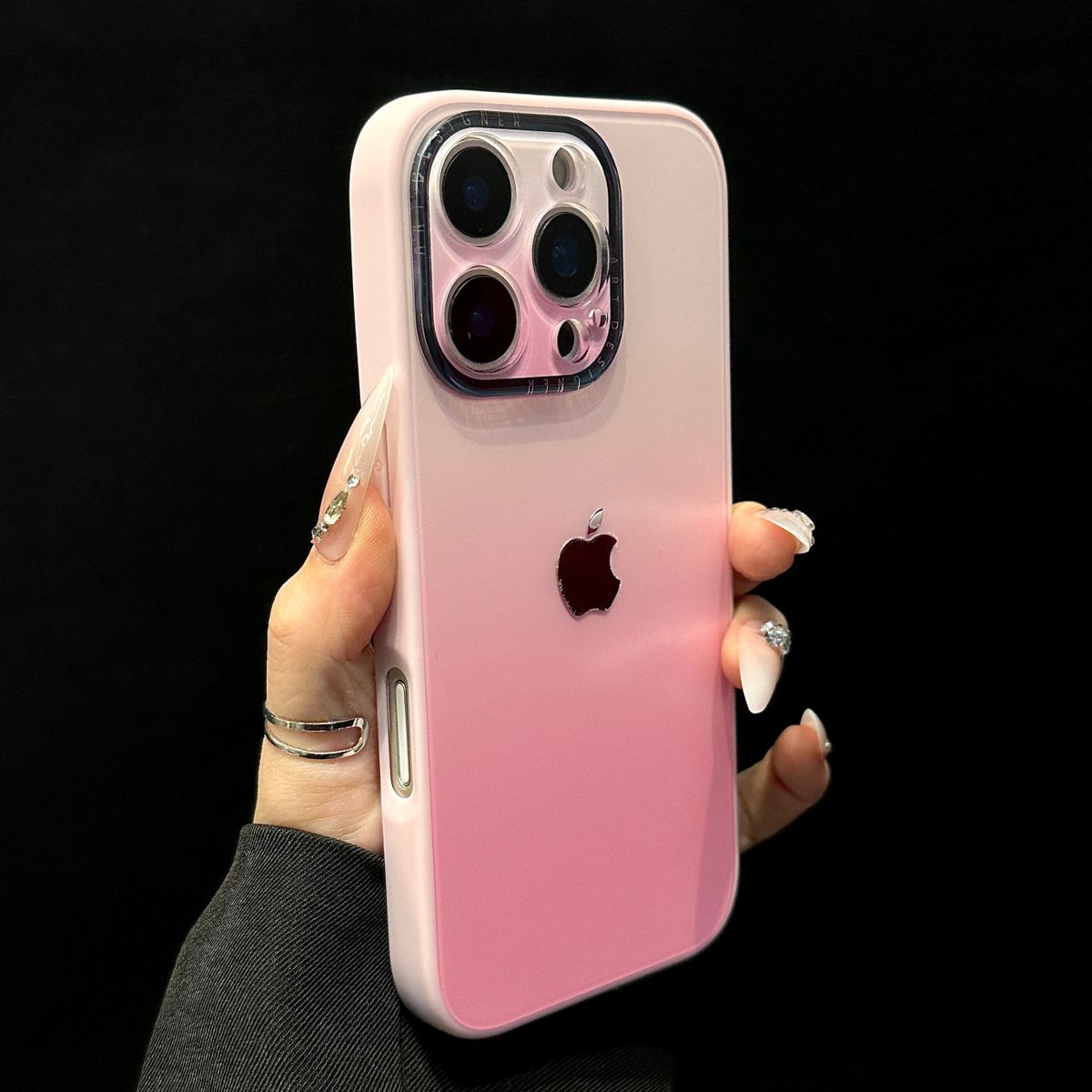 亚克力丝印渐变LOGO适用苹果16promax手机壳小众晕染渐变色iPhone14网红超火新款高级感13promax防摔保护套-渐变粉 iPhone 16 Pro Max