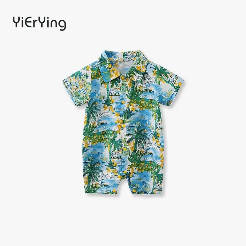 嬰兒海邊度假衣服連體衣花襯衫搞笑夏裝海島南洋紳士百天兒童禮服