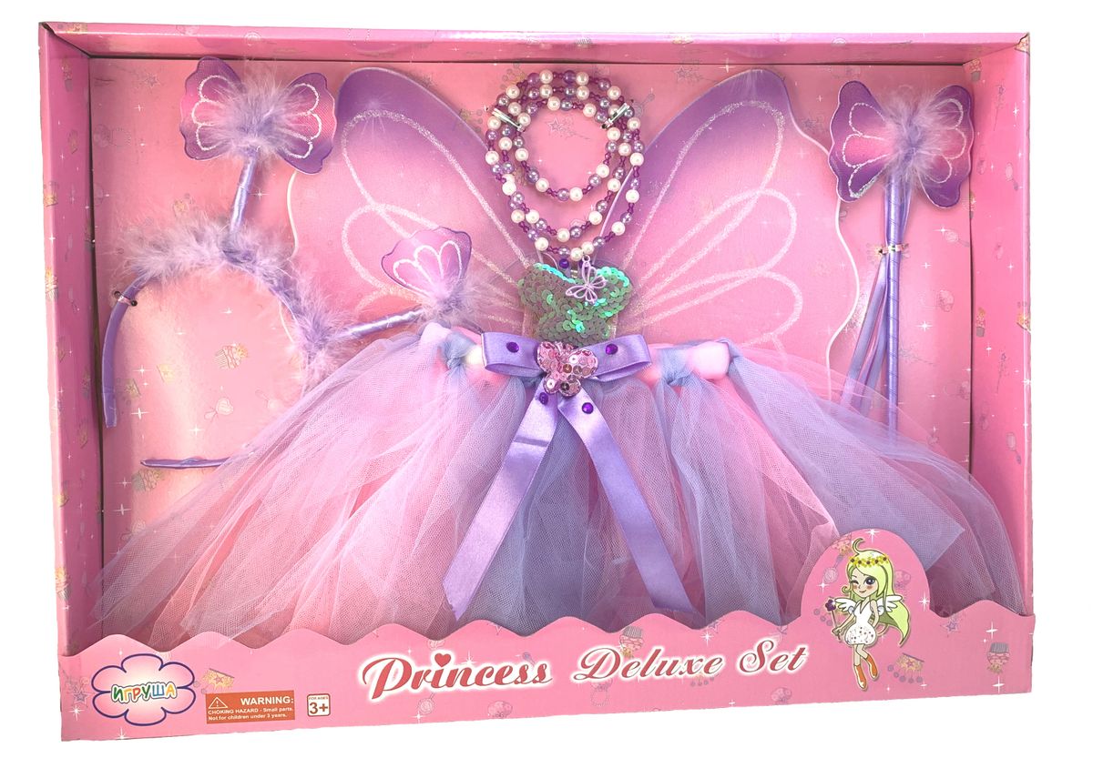 Princess & Fairy Costume Set (6 Pieces)|Fairy Set (Headband|Fairy Wand|Necklace|Bracelet|Dress|Wing)