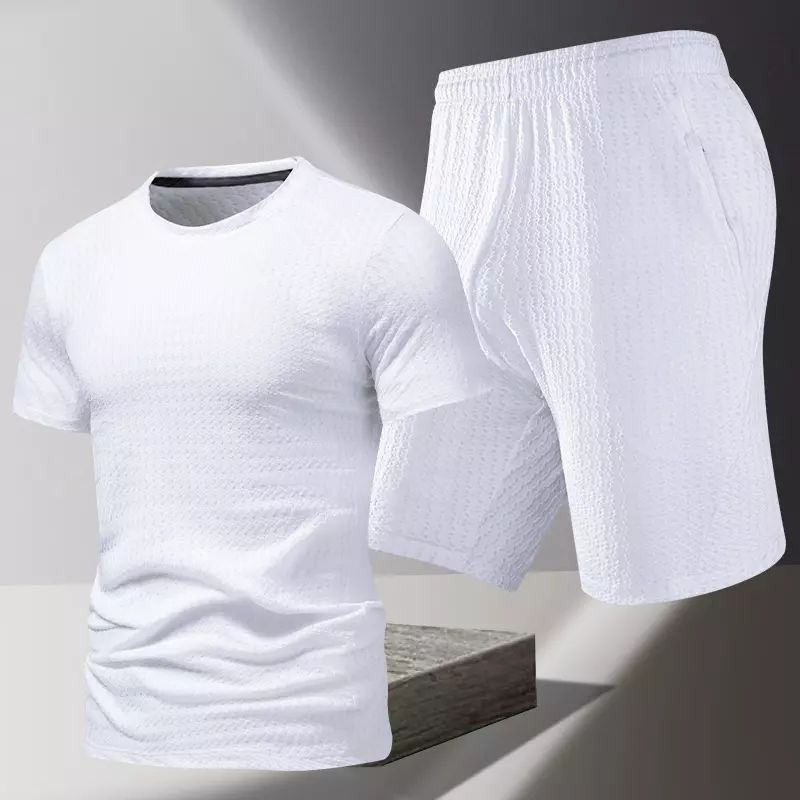 运动服套装男冰丝跑步速干衣t恤短袖夏季健身羽毛篮球短裤训练服