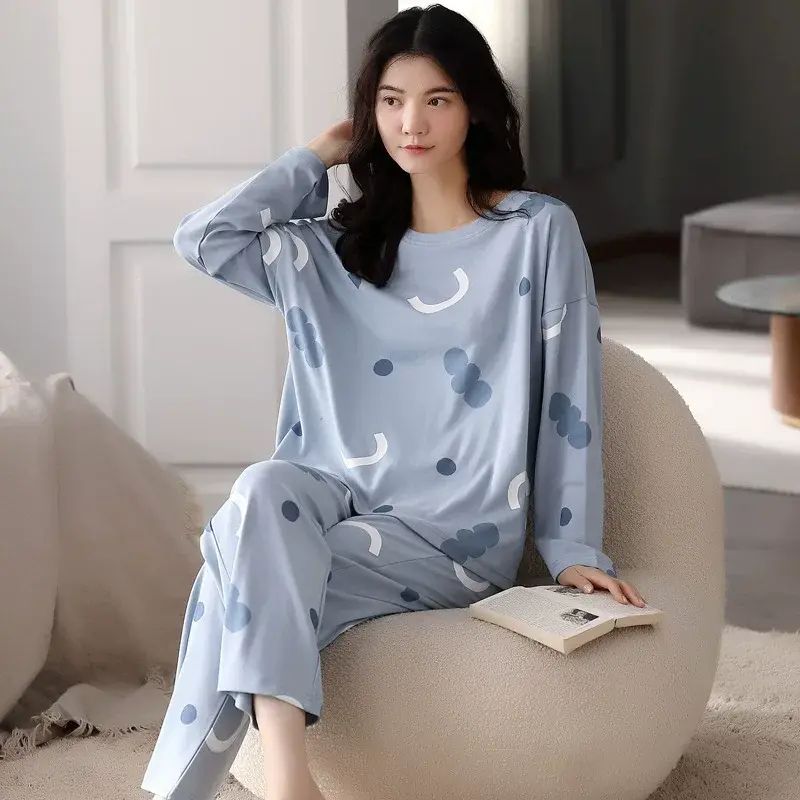 慵懒风睡衣女仿棉春秋夏季薄款长袖长裤可外穿休闲家居服套装