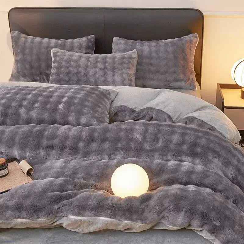 加厚泡泡牛奶绒四件套保暖冬季加绒兔绒被套法兰绒雪花绒床单三件