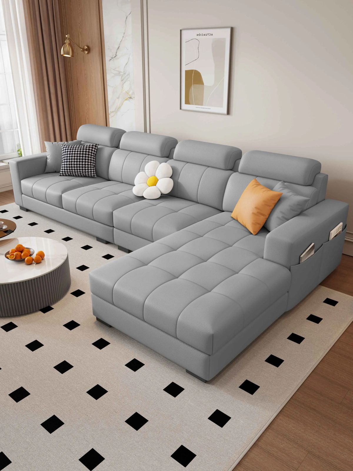 北欧沙发棉麻布艺双拼色简约现代轻奢客厅拆洗新款猫抓皮贵妃乳胶