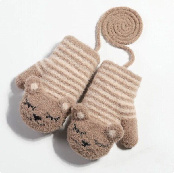 加厚防風連指保暖手套(建議1-4歲  DR39 ；駝色)