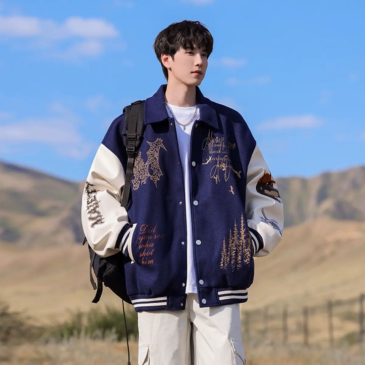 新款男士秋季外套夹克时尚棒球服美式飞行刺绣长袖外套