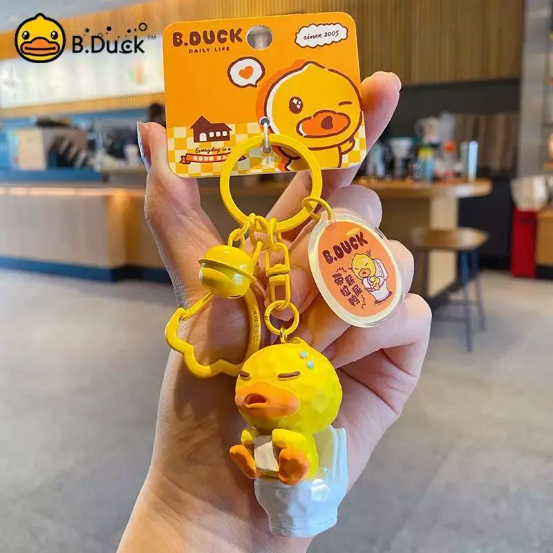 正版B.Duck小黃鴨木雕風鑰匙扣女可愛創意樹脂公仔鑰匙鏈書包掛件