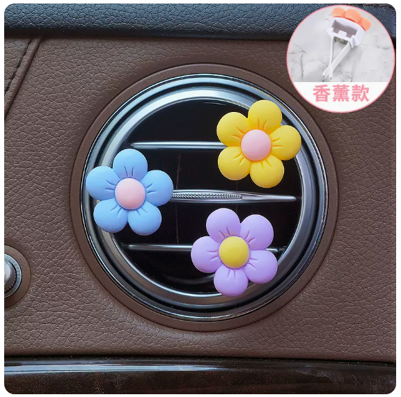 車載香水,浴室 廁所消臭香薰(可愛小花3個【藍+黃+紫】香片款) #99 #T803024135
