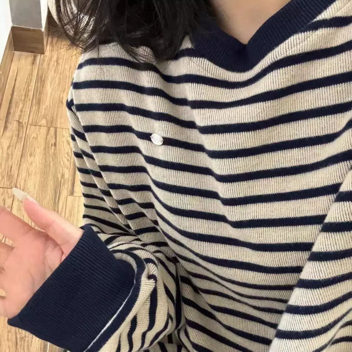 條紋毛衣針織衫女春秋冬新款寬鬆慵懶設計感撞色長袖上衣
