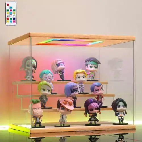 盲盒收纳盒彩灯款展示架手办玩具防尘亚克力透明展示盒阶梯