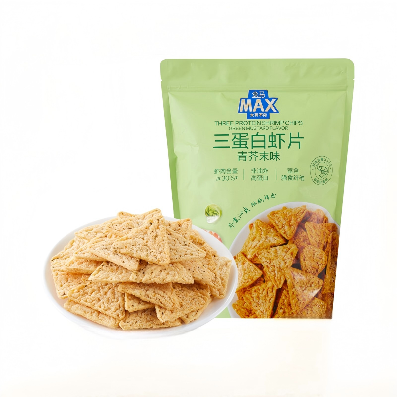 盒馬MAX三蛋白蝦片青芥末味320g蝦肉零食膨化休閒食品平行進口