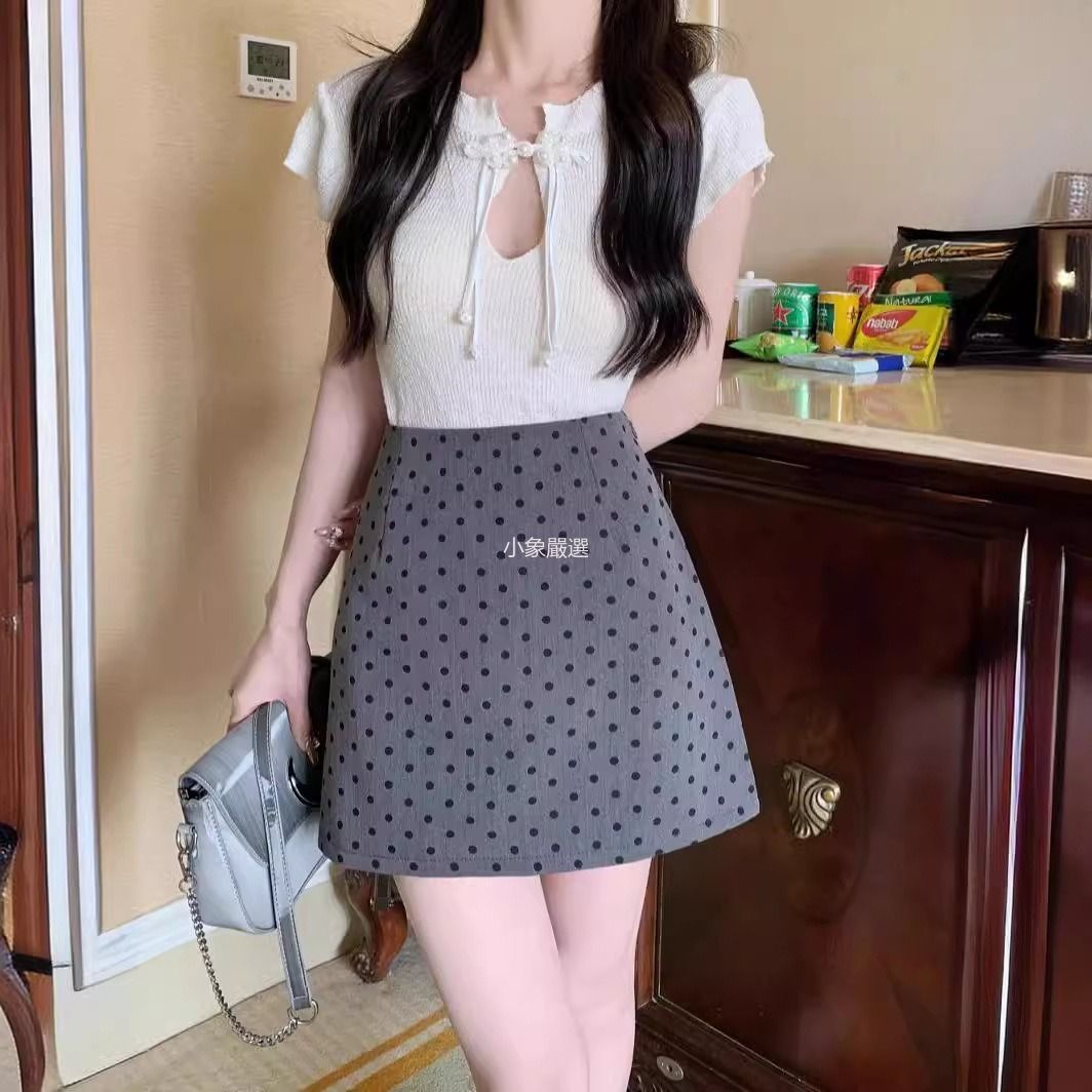 波點半身裙女2025夏季大碼高腰小個子辣妹顯瘦a字一步包臀短裙
