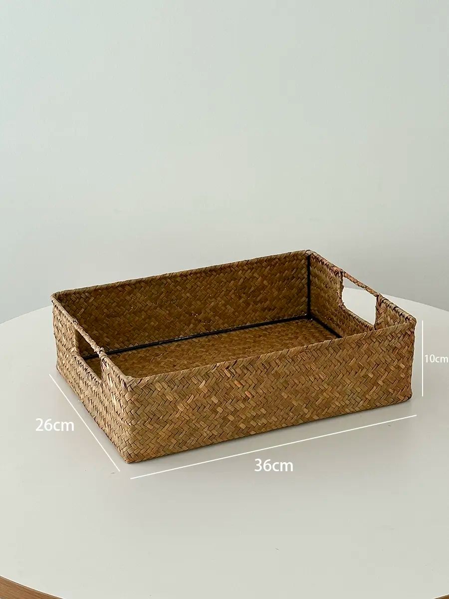 日式桌面收納盒手工編織長方形收納筐ins茶几零食書桌雜物收納籃