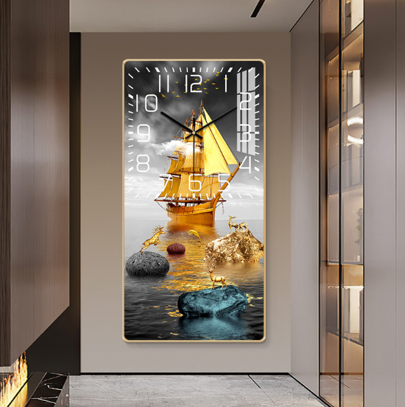 簡約裝飾壁掛鐘(B款金框）【40cm*60cm-晶瓷面】