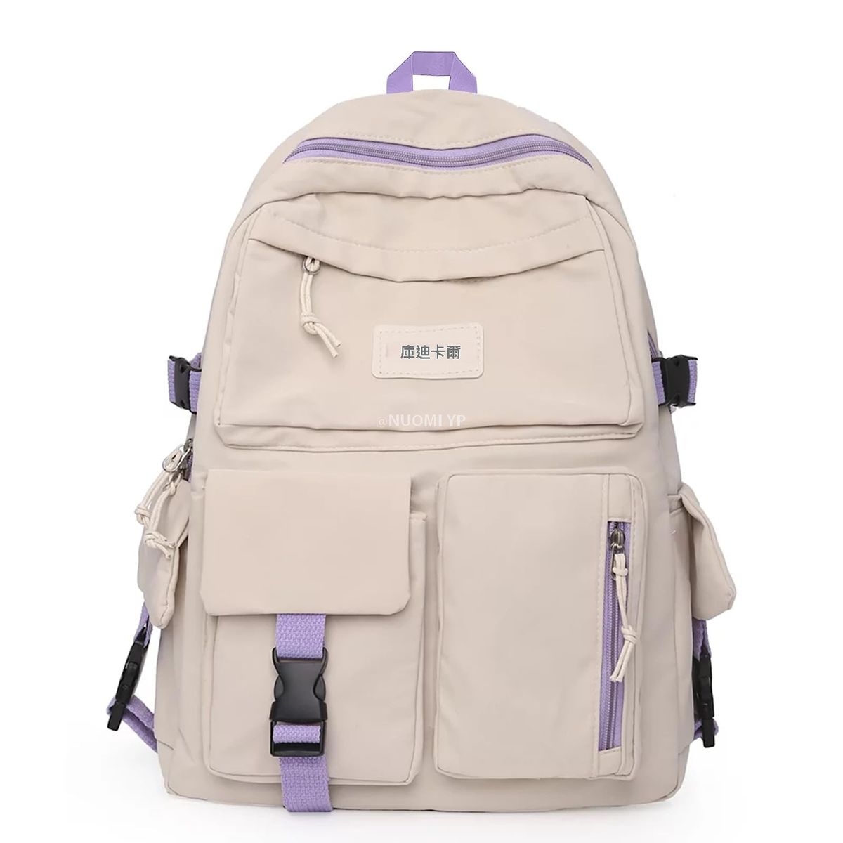 男女適用後背包，筆記本電腦後背包，適合女性、學校、旅行、大學、露營，防水聚酯材質-米色