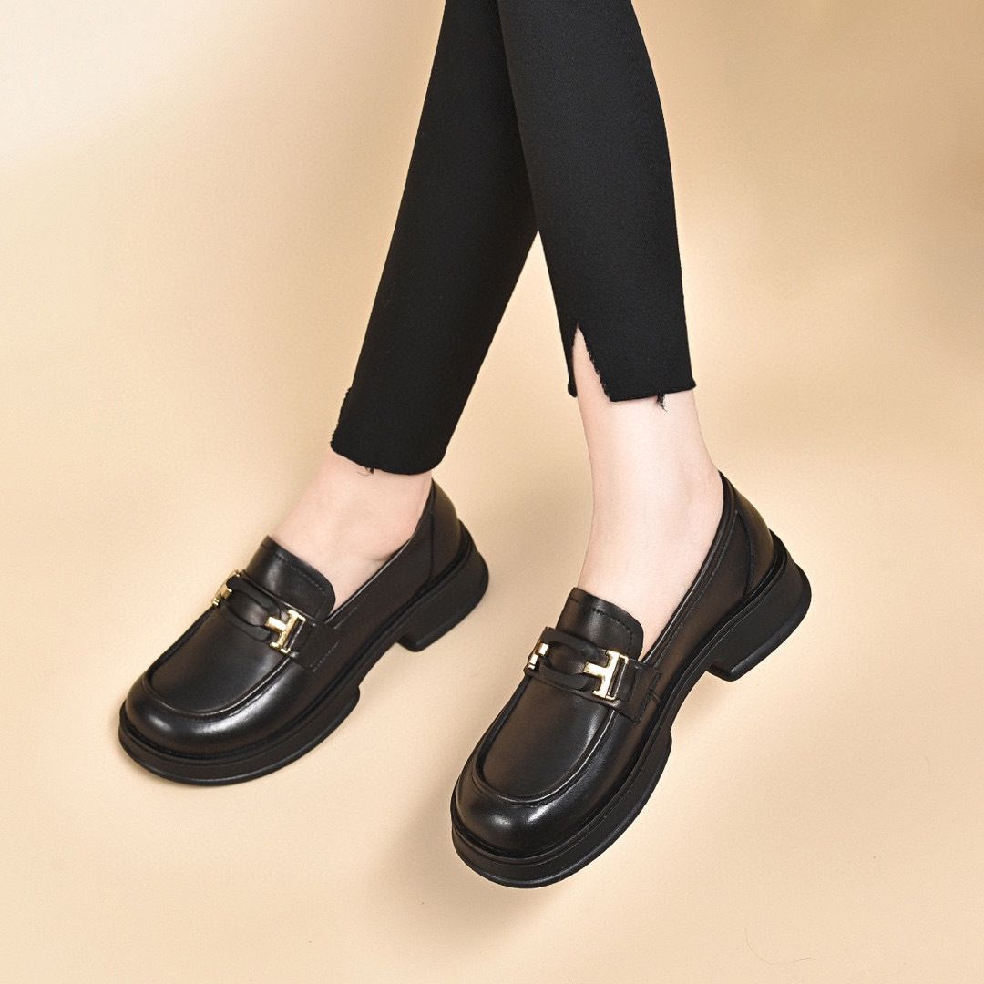 樂福鞋女春秋新款韓版圓頭平底小皮鞋舒適套腳牛皮單